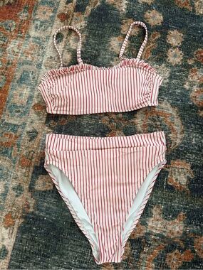 Xhilaration White Bikini with Red Pinstripes